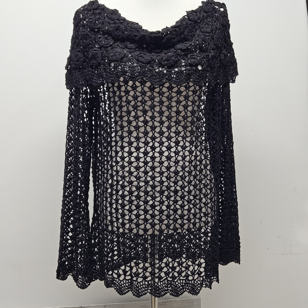 Cami Crochet Lace Off Shoulder Top Sheer Womens Size 1X Boho Romantic Whimsigoth